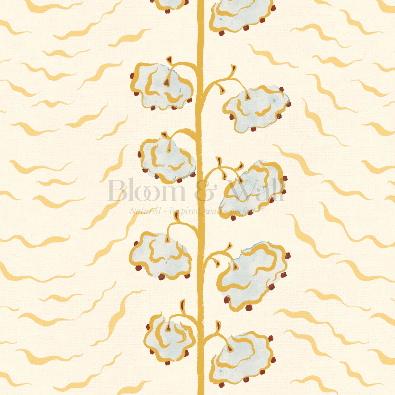 Magdalena Cloud Flowers Butter Honey Wallpaper