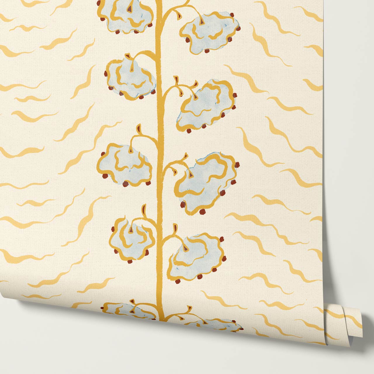 Magdalena Cloud Flowers Butter Honey Wallpaper