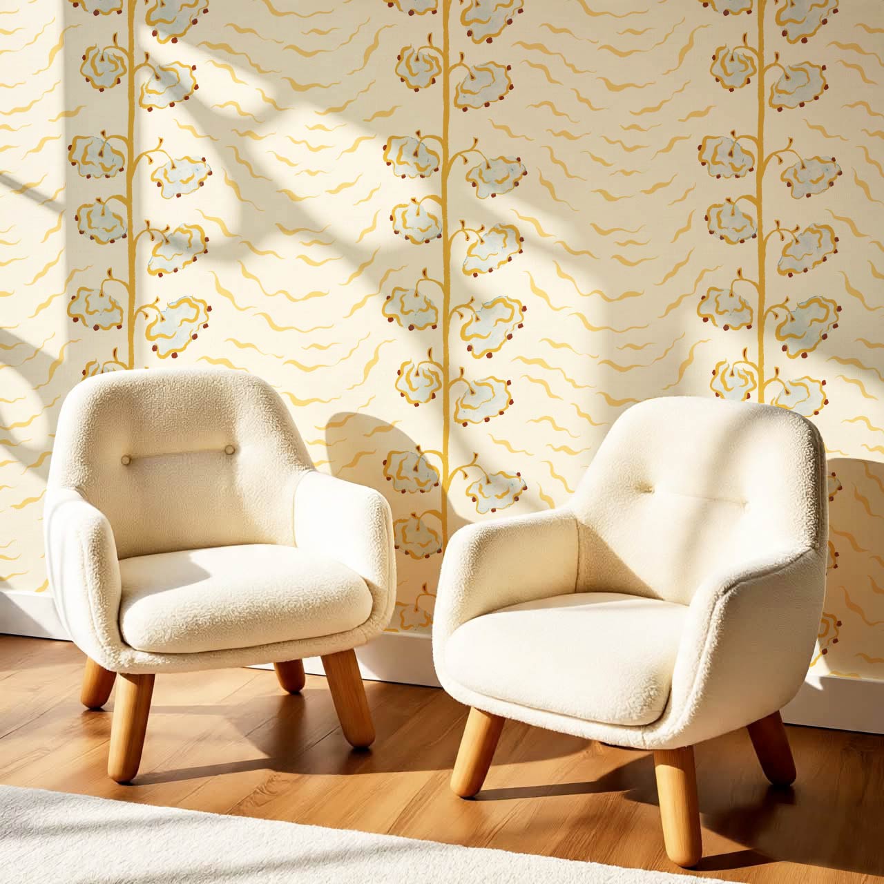 Magdalena Cloud Flowers Butter Honey Wallpaper