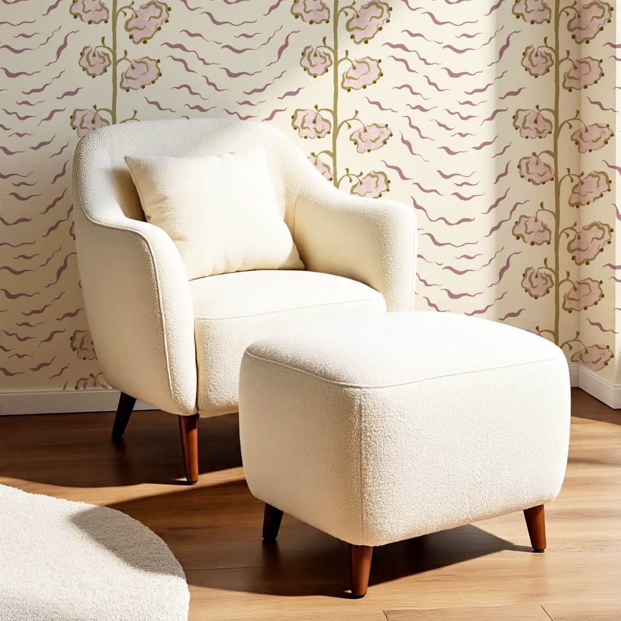 Magdalena Cloud Flowers Mauve Cream Wallpaper