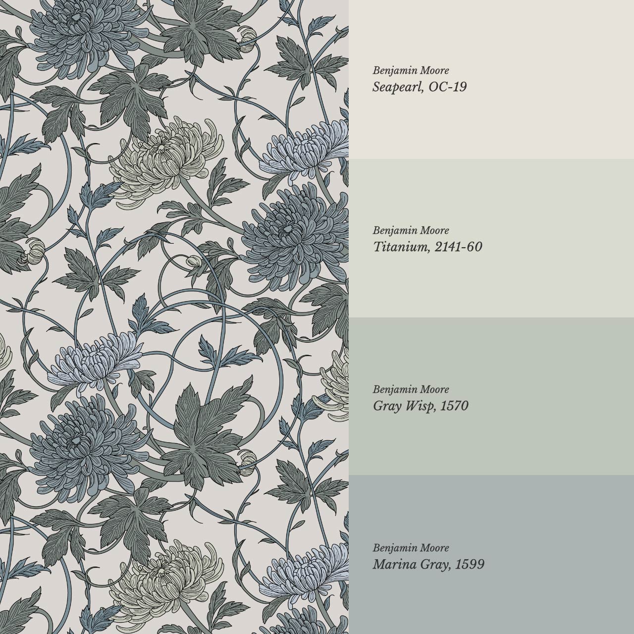 Maile Spider Chrysanthemum Ivory Sea Wallpaper