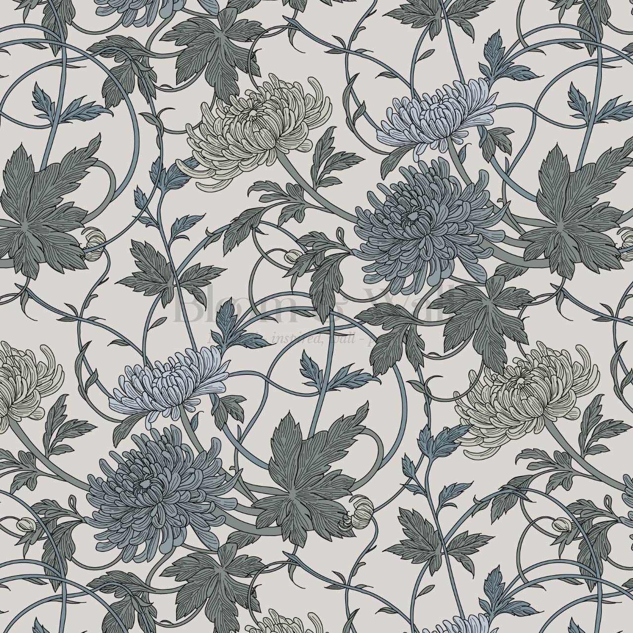 Maile Spider Chrysanthemum Ivory Sea Wallpaper