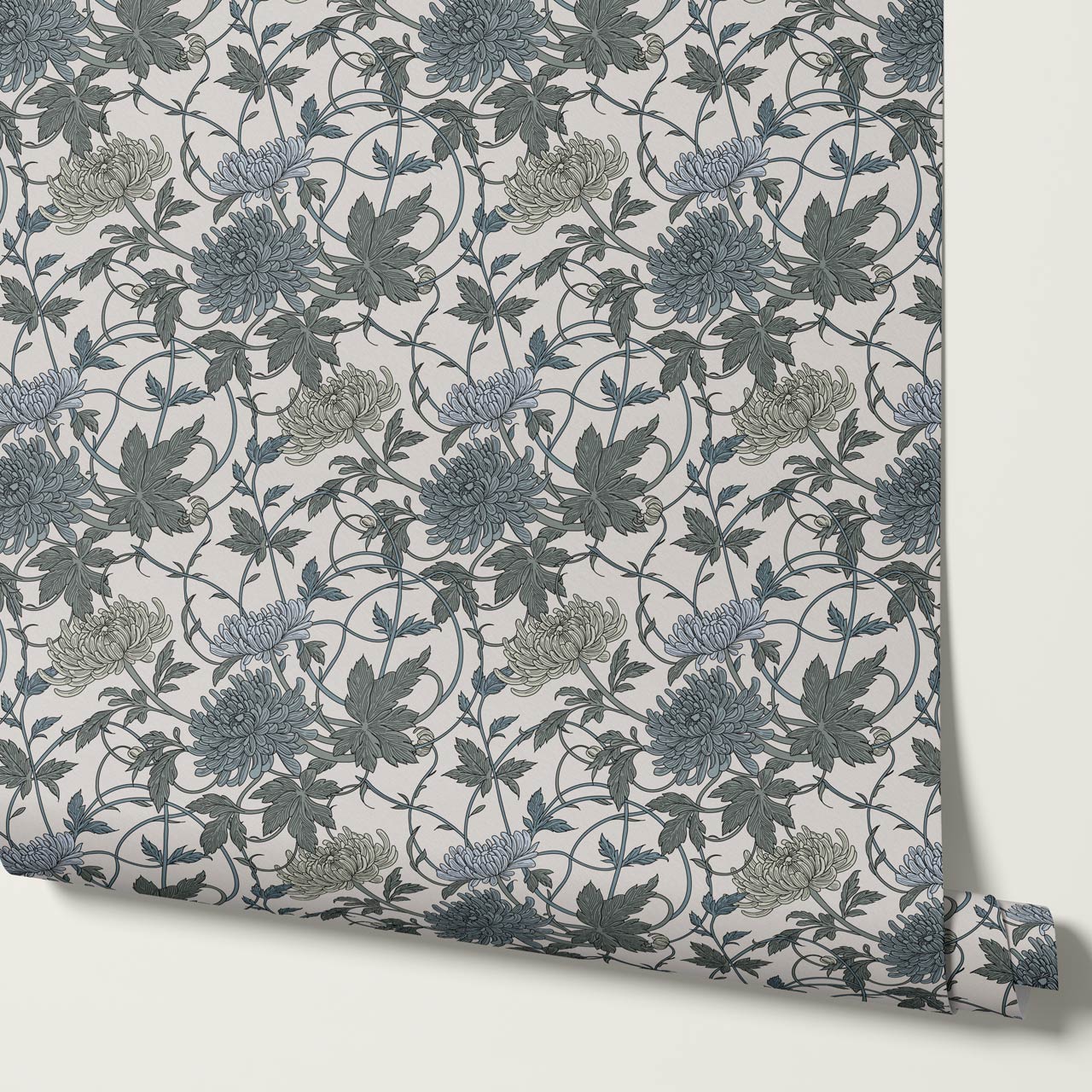 Maile Spider Chrysanthemum Ivory Sea Wallpaper