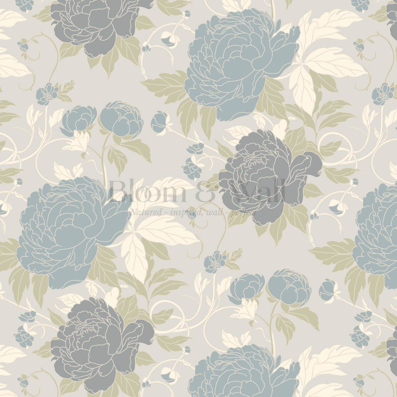 Maira Large Peonies Grey Slate Wallpaper