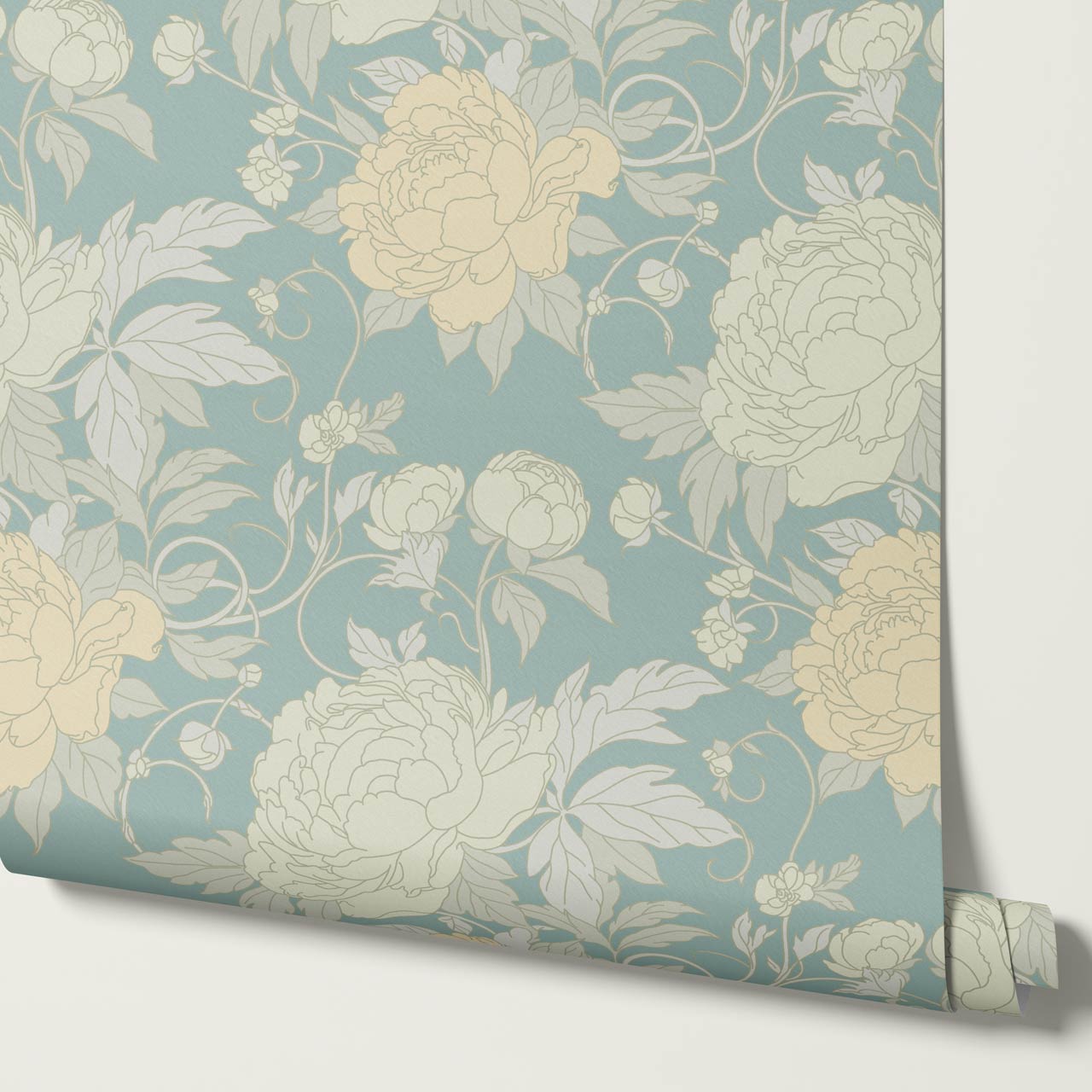 Maira Large Peonies Jade Sea Wallpaper
