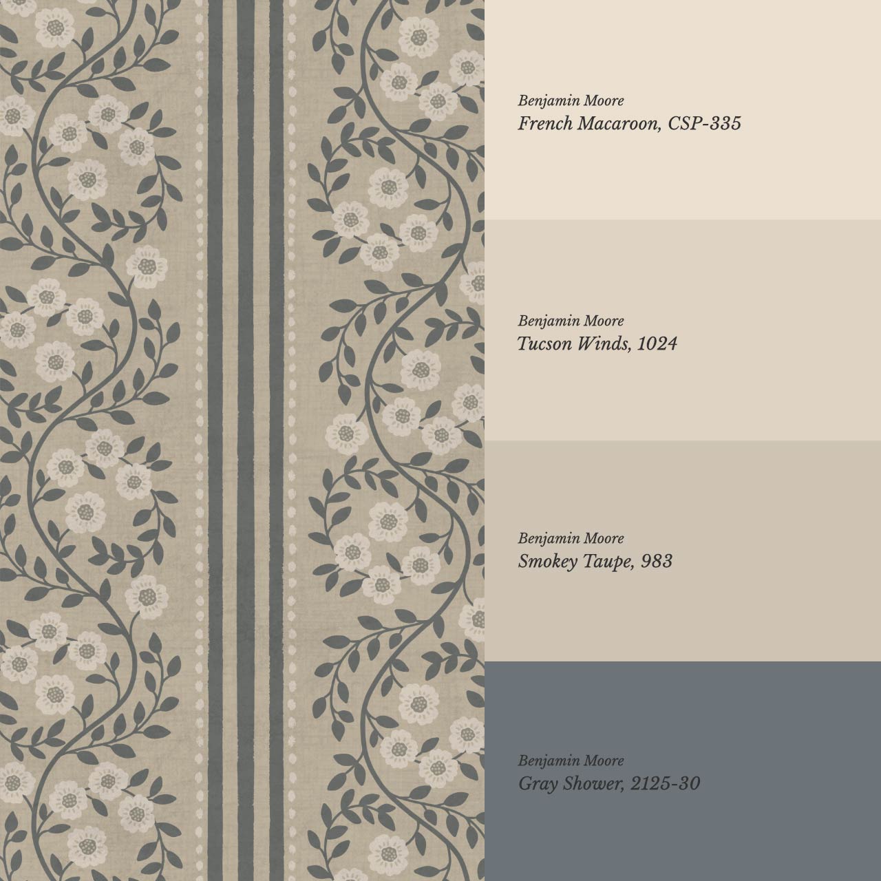 Maite Blooming Vines Slate Taupe Wallpaper