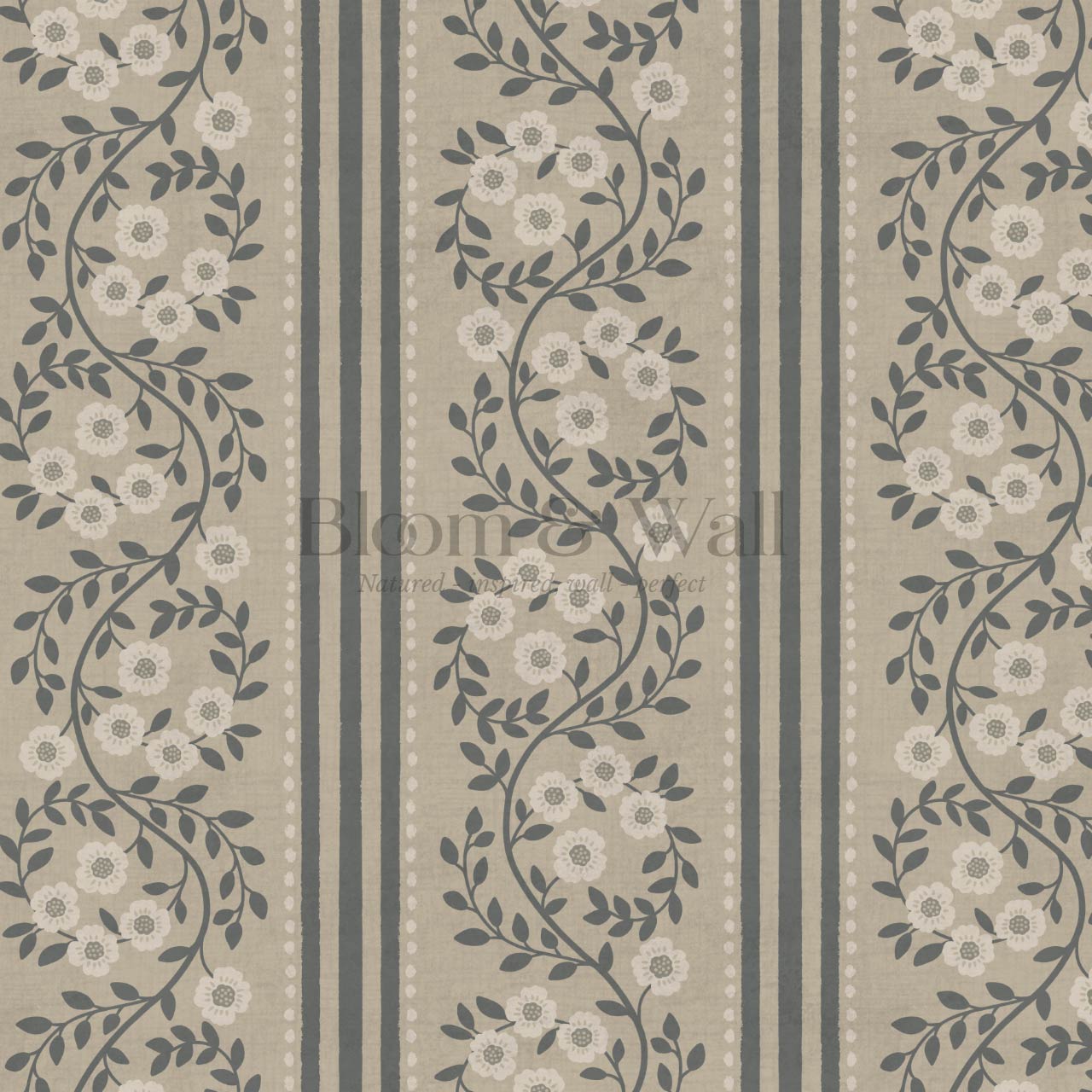 Maite Blooming Vines Slate Taupe Wallpaper