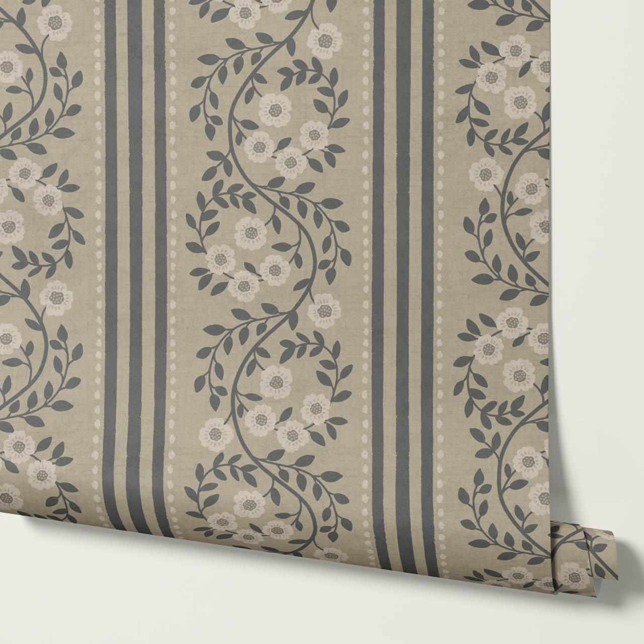 Maite Blooming Vines Slate Taupe Wallpaper