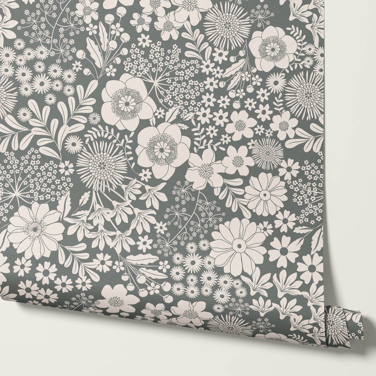 Malia Tossed Blooms Gray Cream Wallpaper