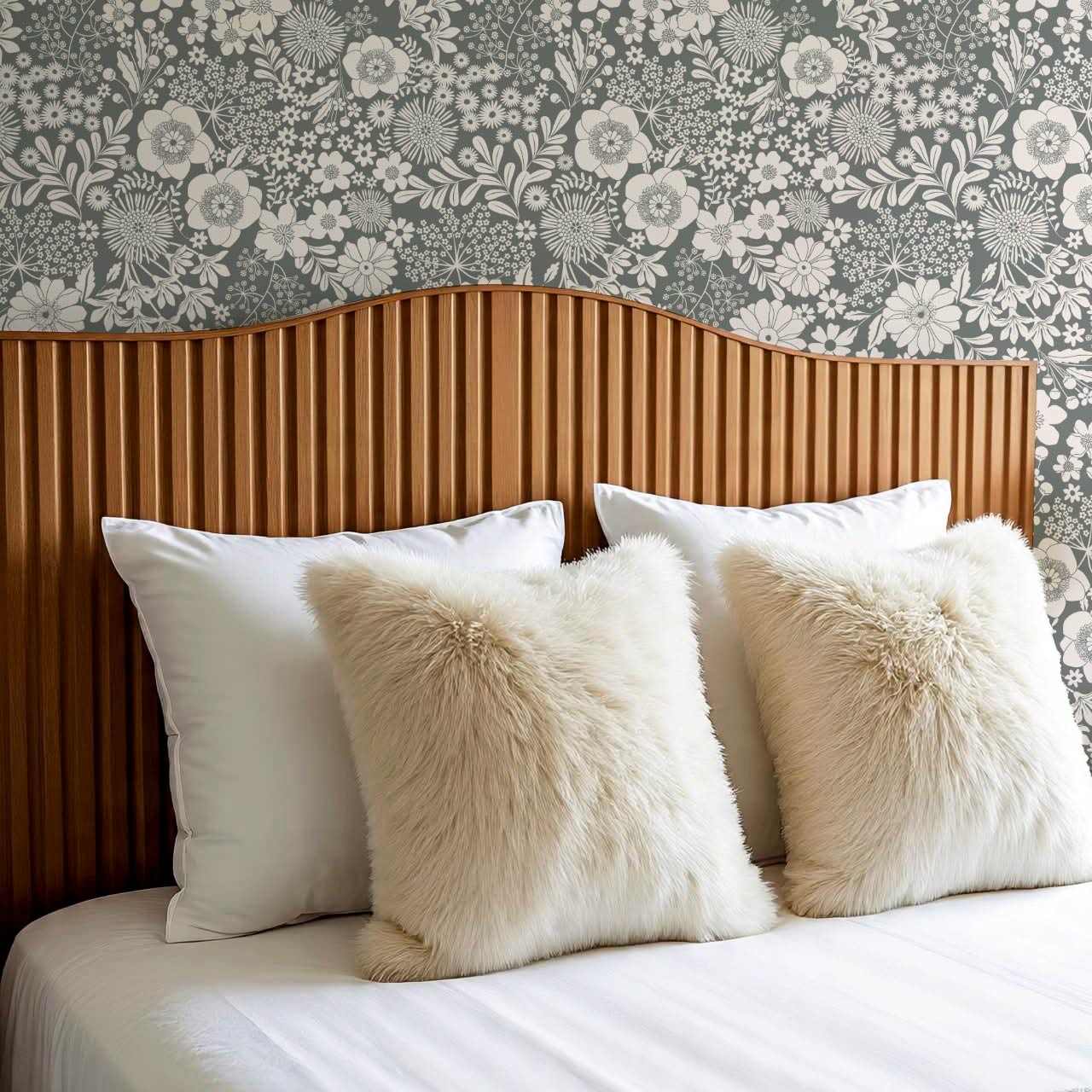 Malia Tossed Blooms Gray Cream Wallpaper