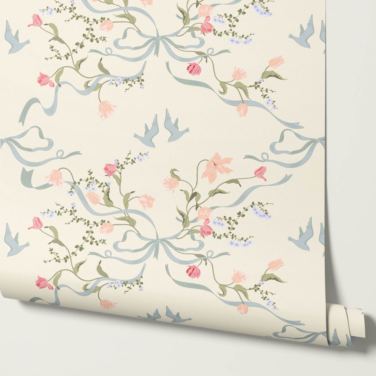 Eulalia Ribbon Garden Butter Wallpaper