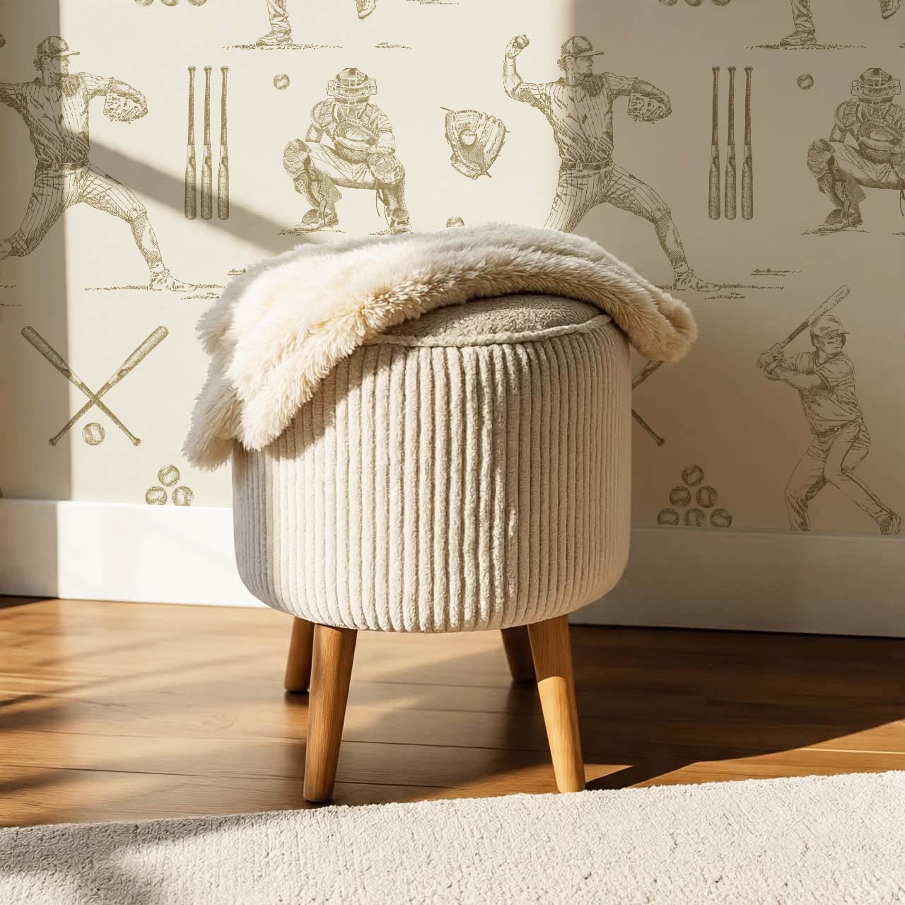 Marco Classic Baseball Toile Olive Taupe Wallpaper