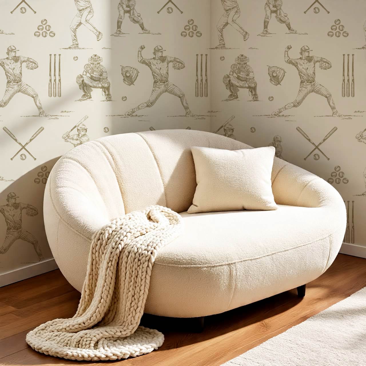 Marco Classic Baseball Toile Olive Taupe Wallpaper