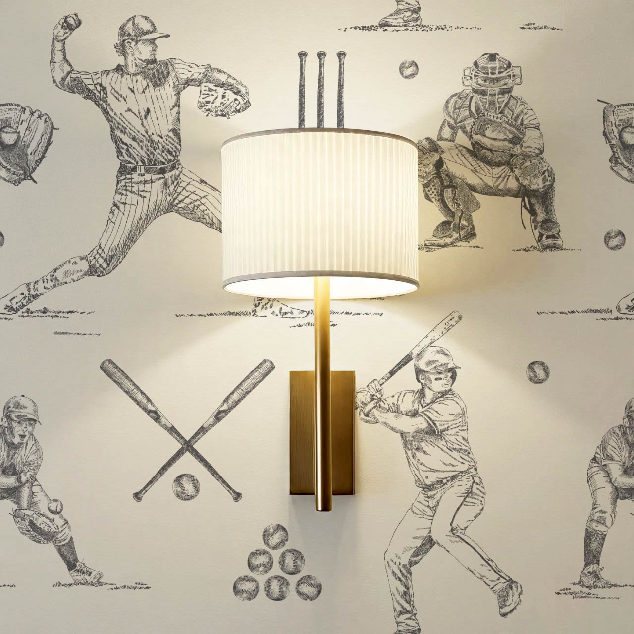 Marco Classic Baseball Toile Gray Taupe Wallpaper
