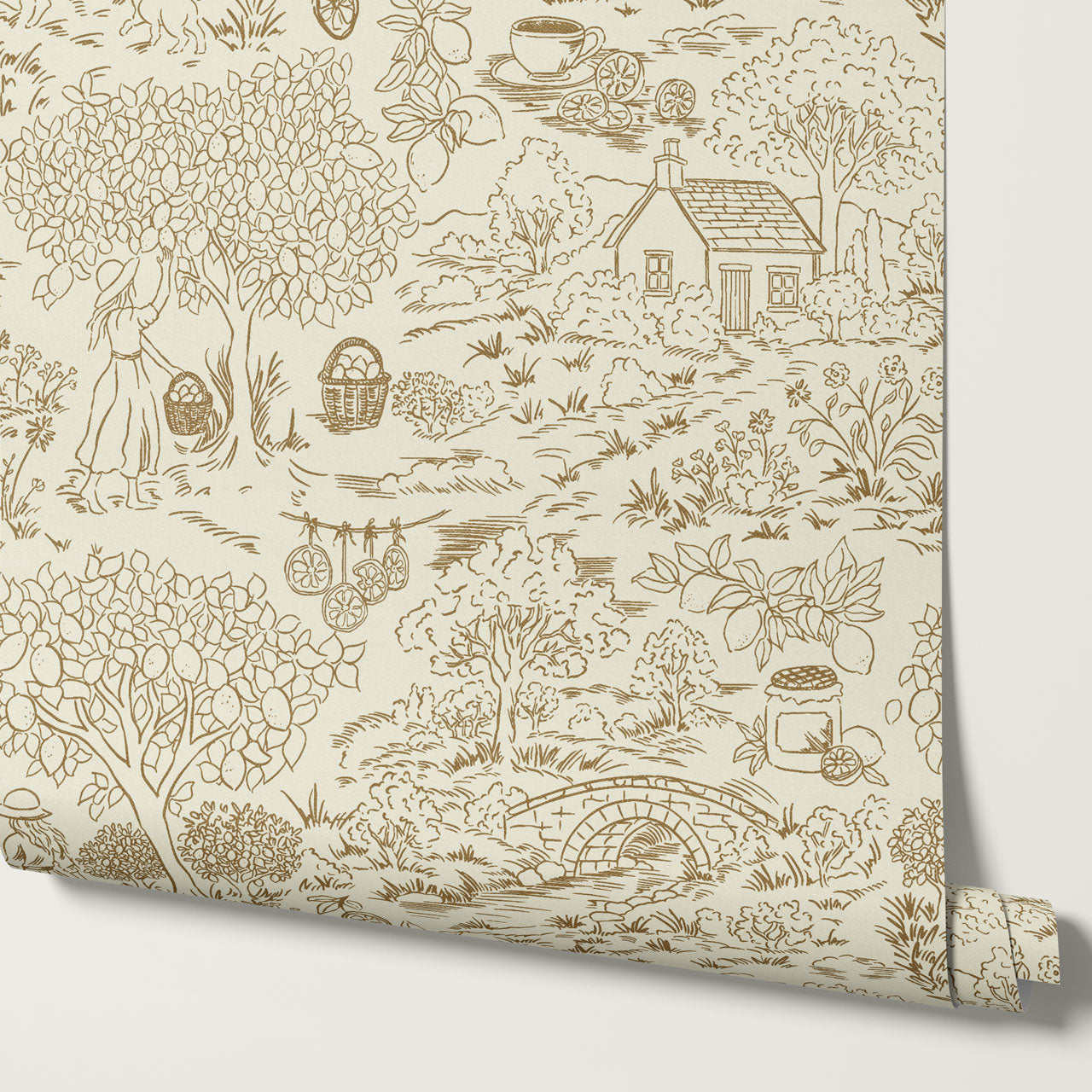 Margaux Countryside Lemon Toile Wallpaper
