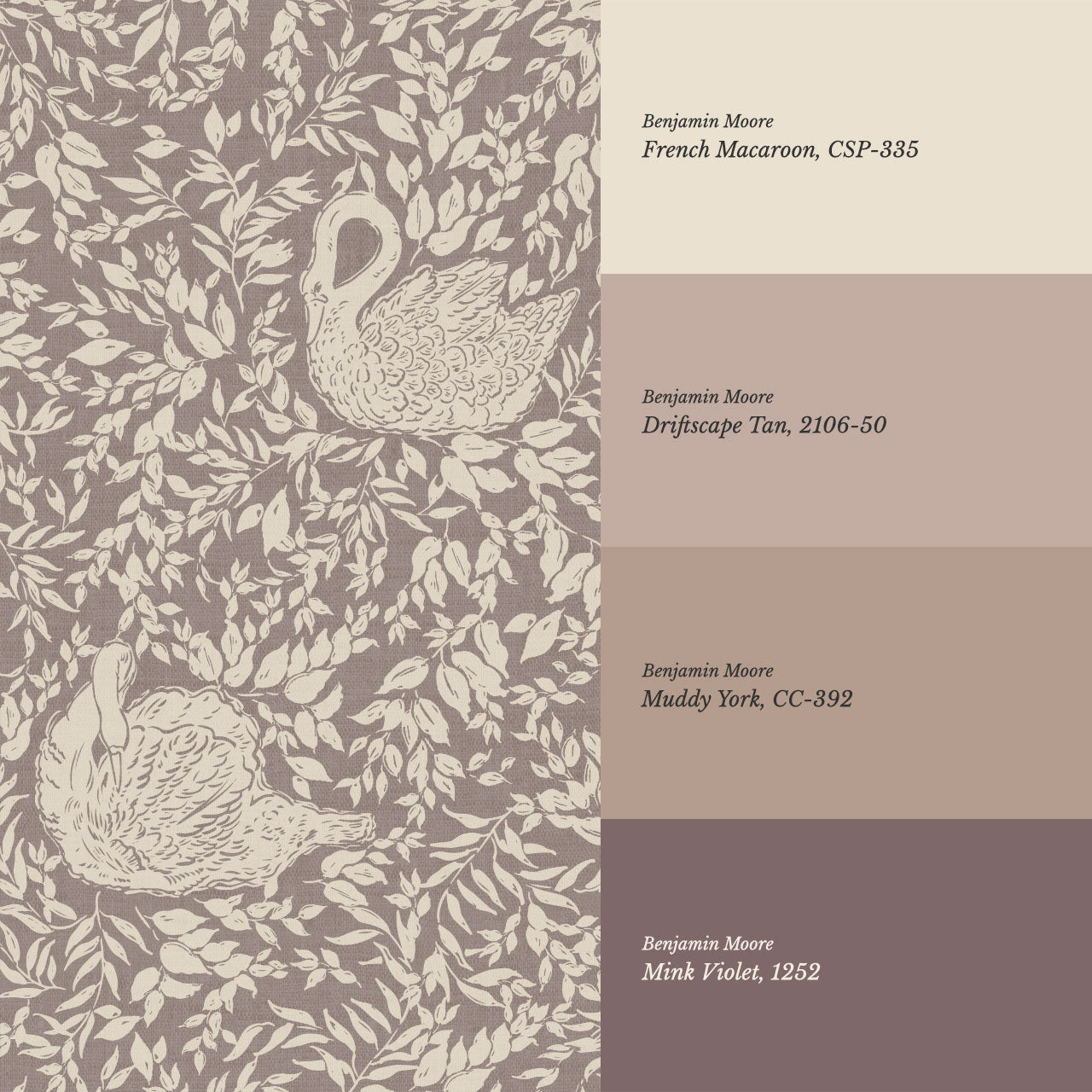 Margot Rose Mauve Swans Wallpaper