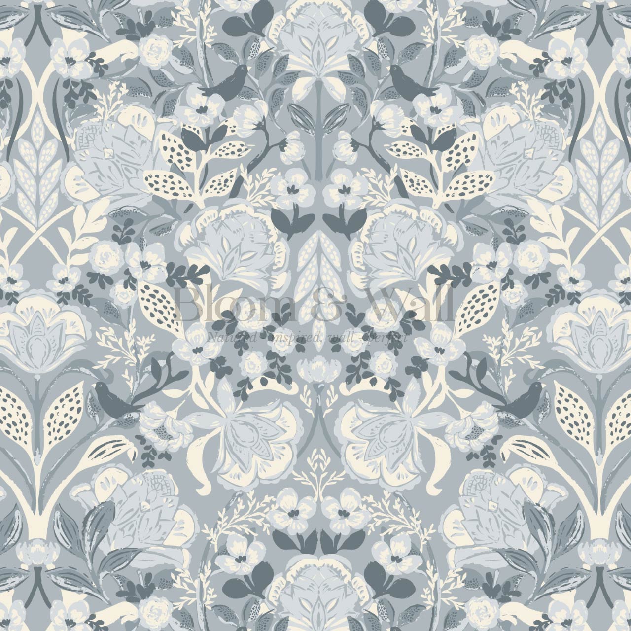 Marisol Ornamental Floral Dove Blue Wallpaper