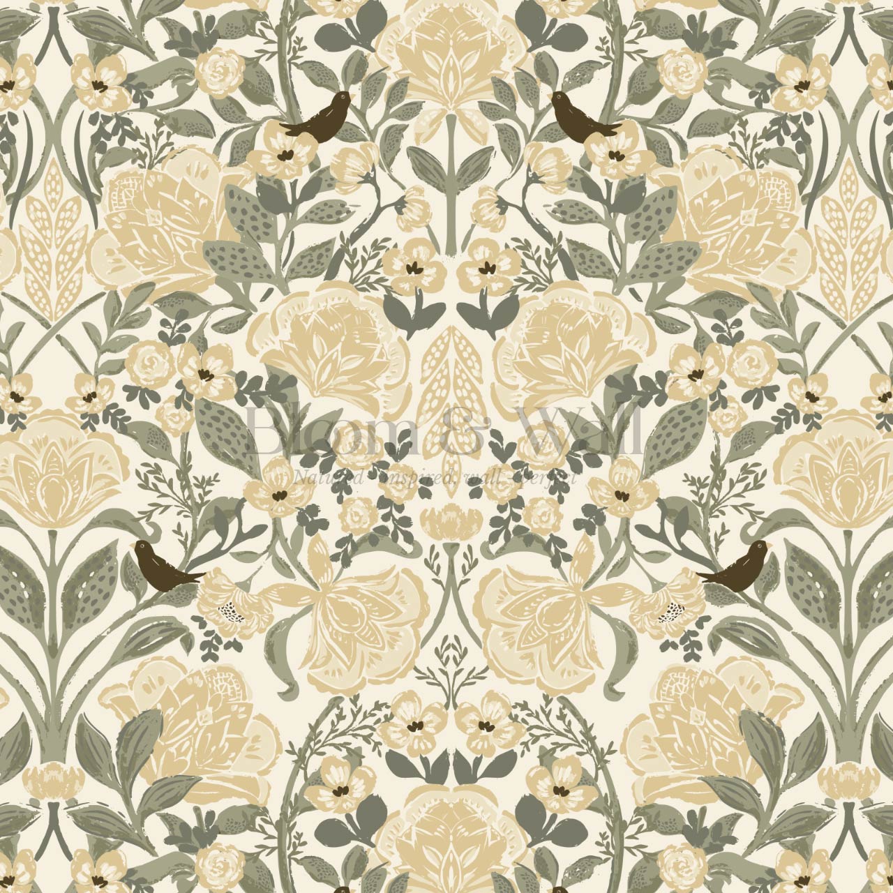 Marisol Ornamental Floral Honey Green Wallpaper