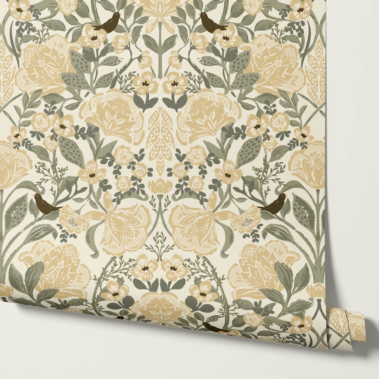 Marisol Ornamental Floral Honey Green Wallpaper
