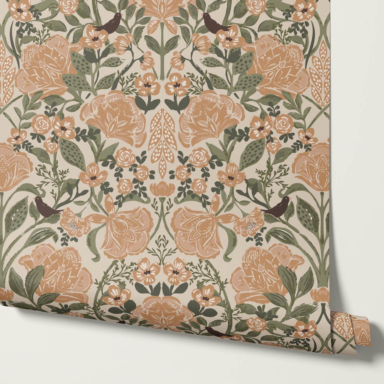 Marisol Ornamental Floral Taupe Peach Wallpaper