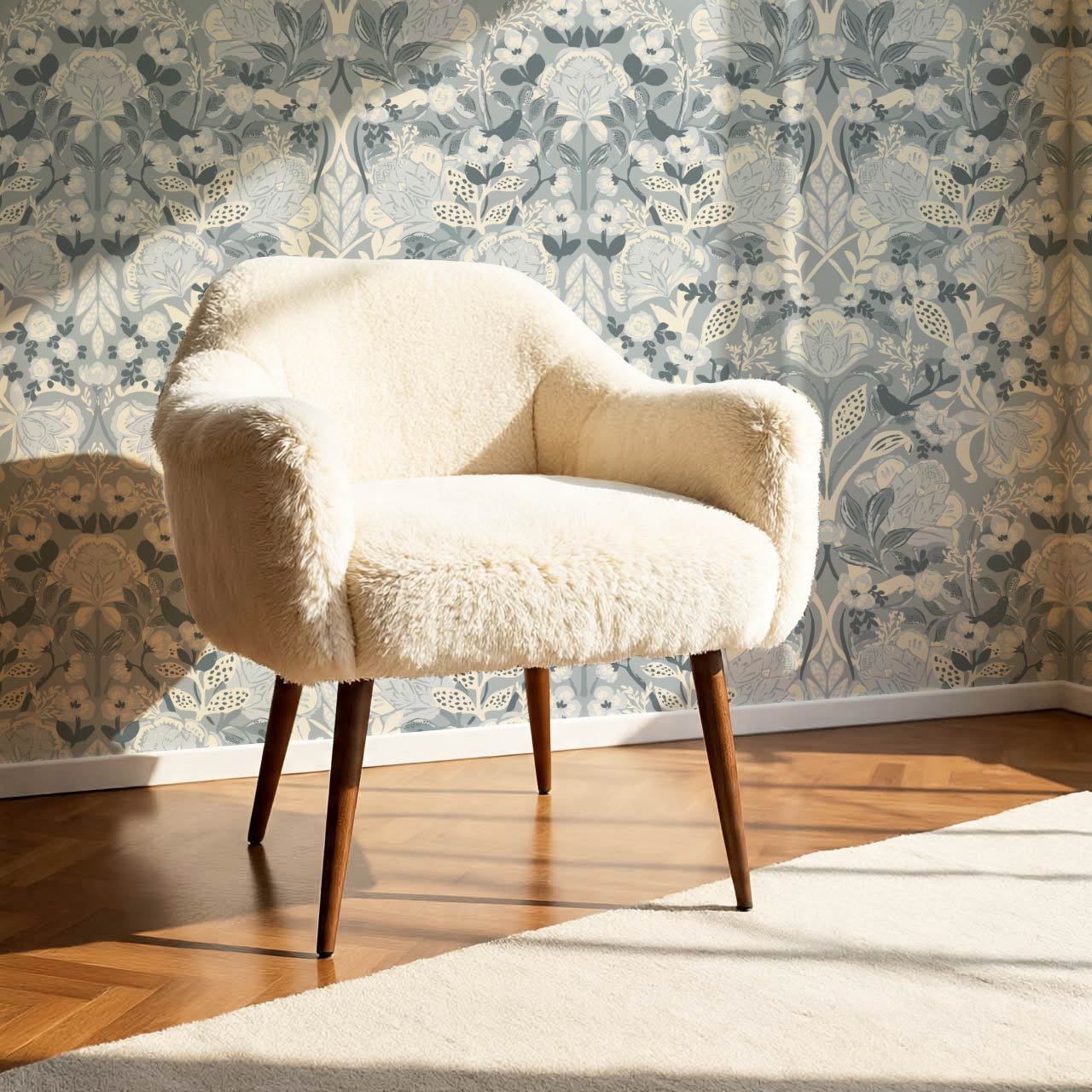 Marisol Ornamental Floral Dove Blue Wallpaper