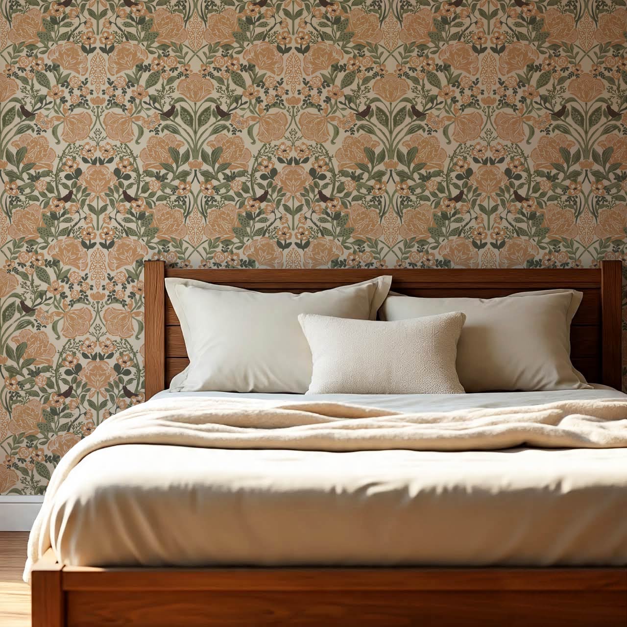 Marisol Ornamental Floral Taupe Peach Wallpaper
