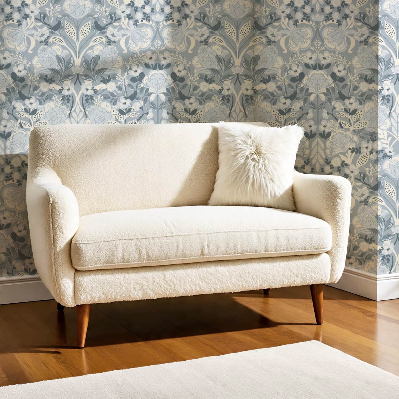 Marisol Ornamental Floral Dove Blue Wallpaper