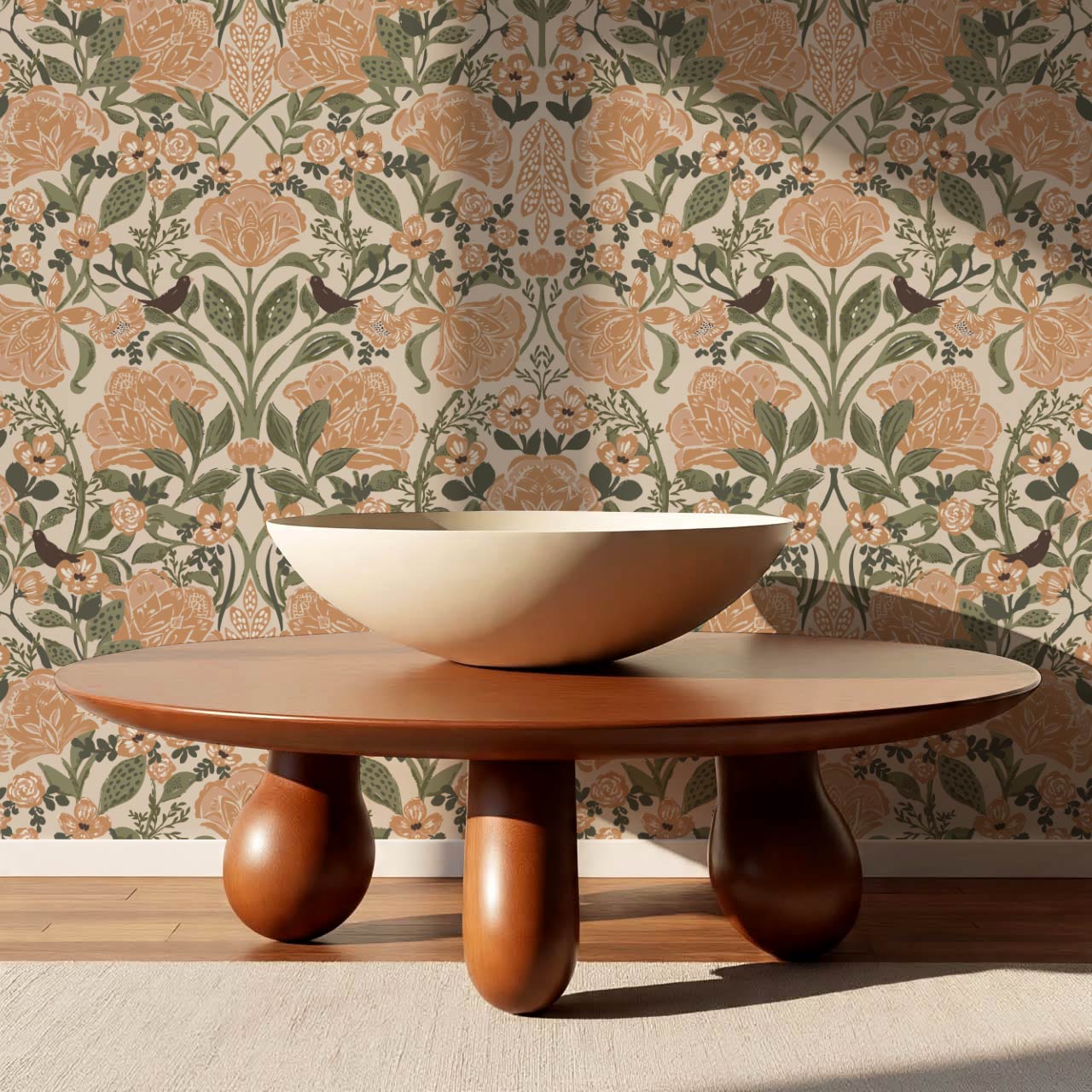 Marisol Ornamental Floral Taupe Peach Wallpaper
