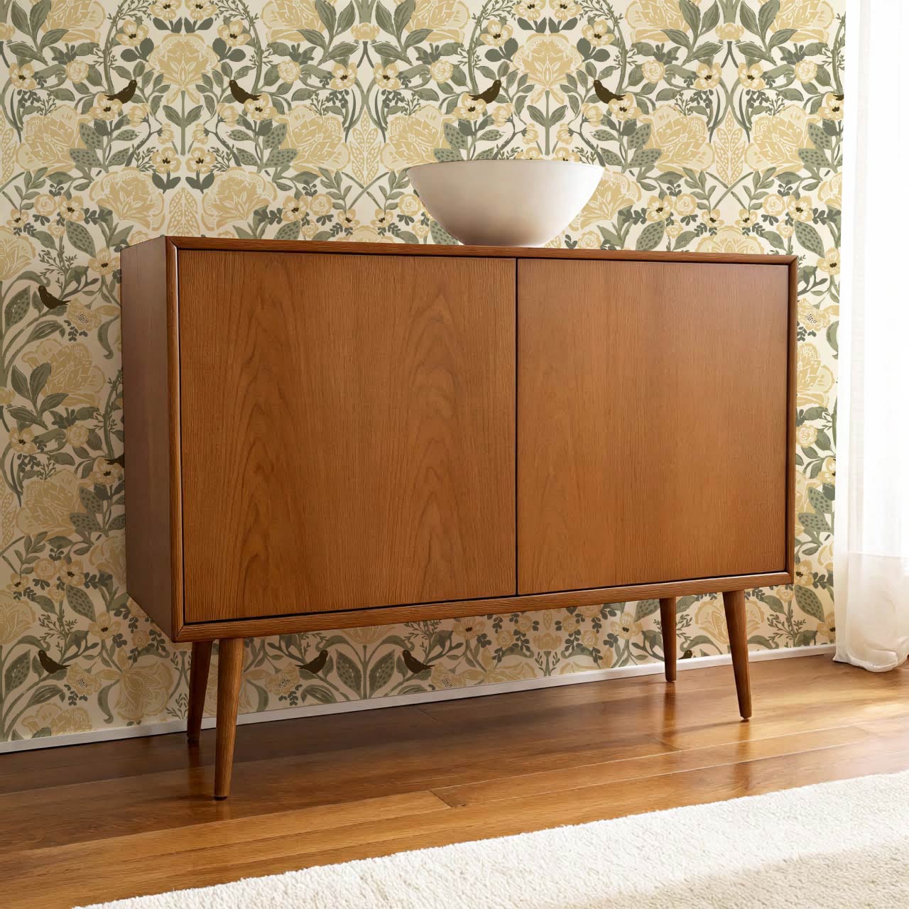 Marisol Ornamental Floral Honey Green Wallpaper
