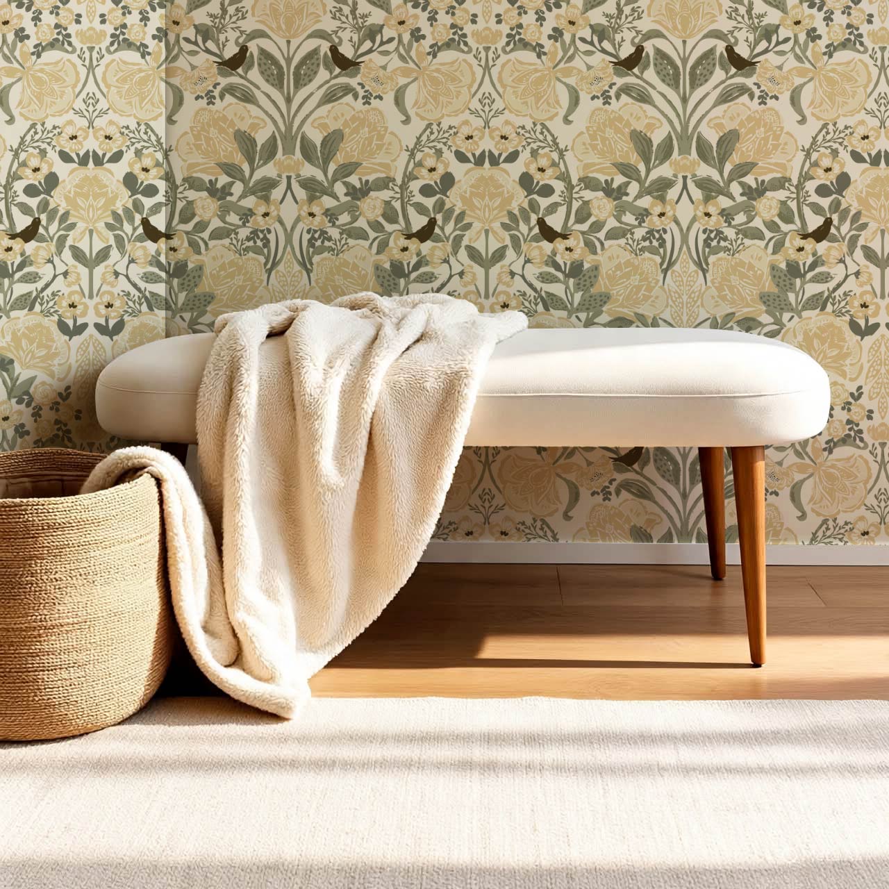 Marisol Ornamental Floral Honey Green Wallpaper