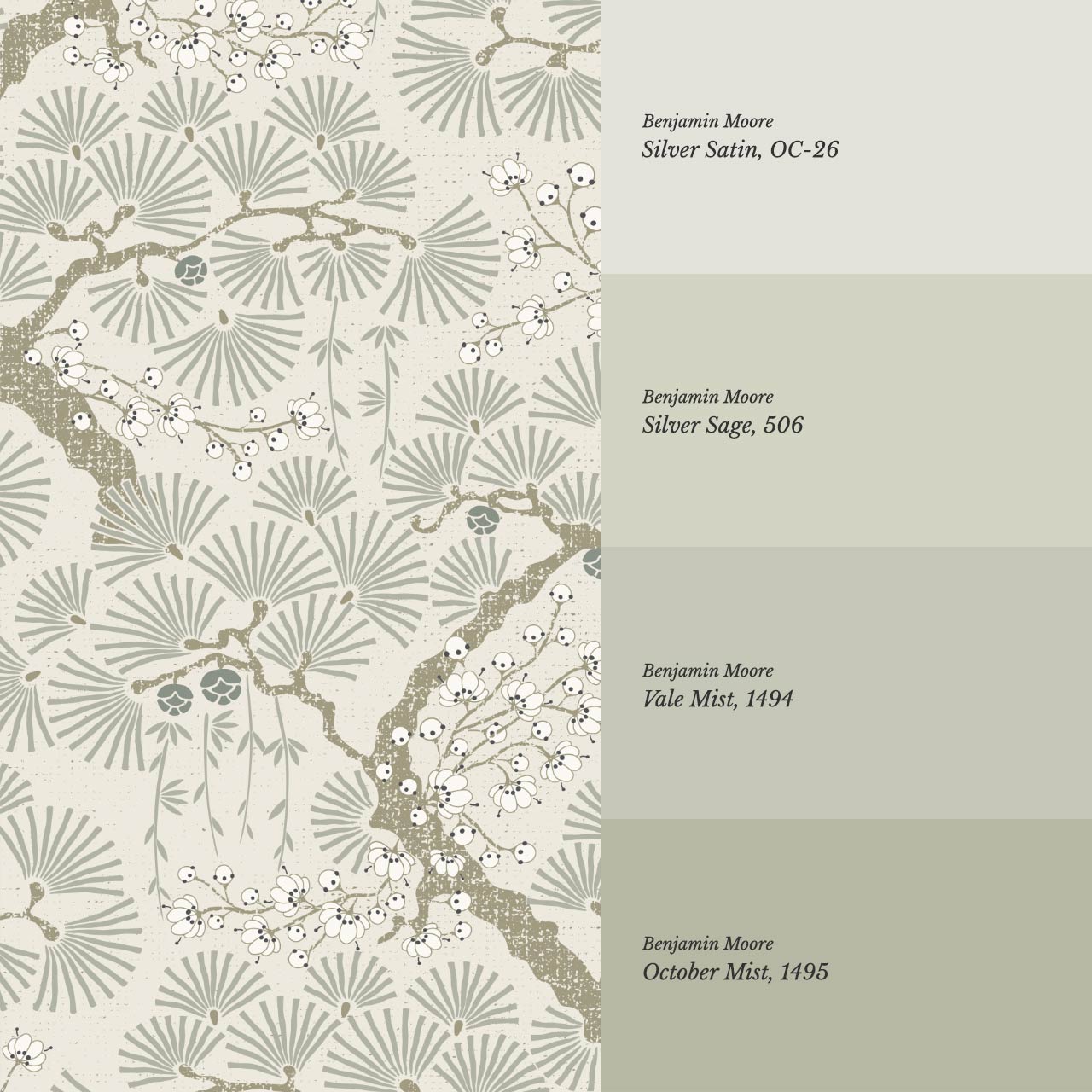 Marlee Large Japanese Pine Trees Dry Sage Wallpaper