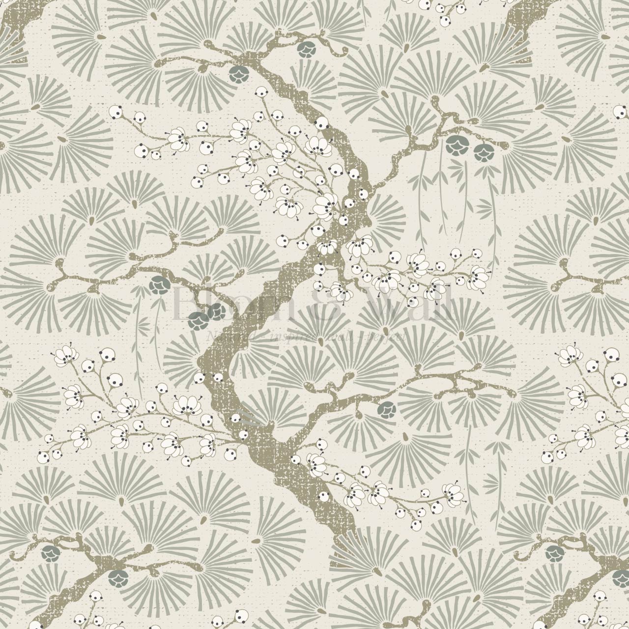 Marlee Large Japanese Pine Trees Dry Sage Wallpaper