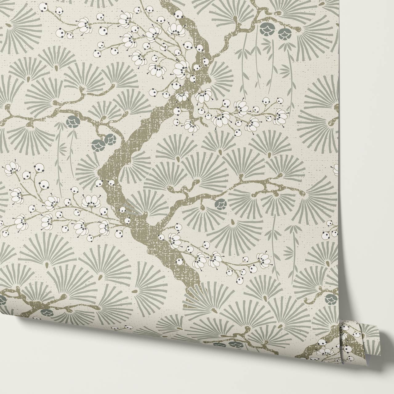 Marlee Large Japanese Pine Trees Dry Sage Wallpaper