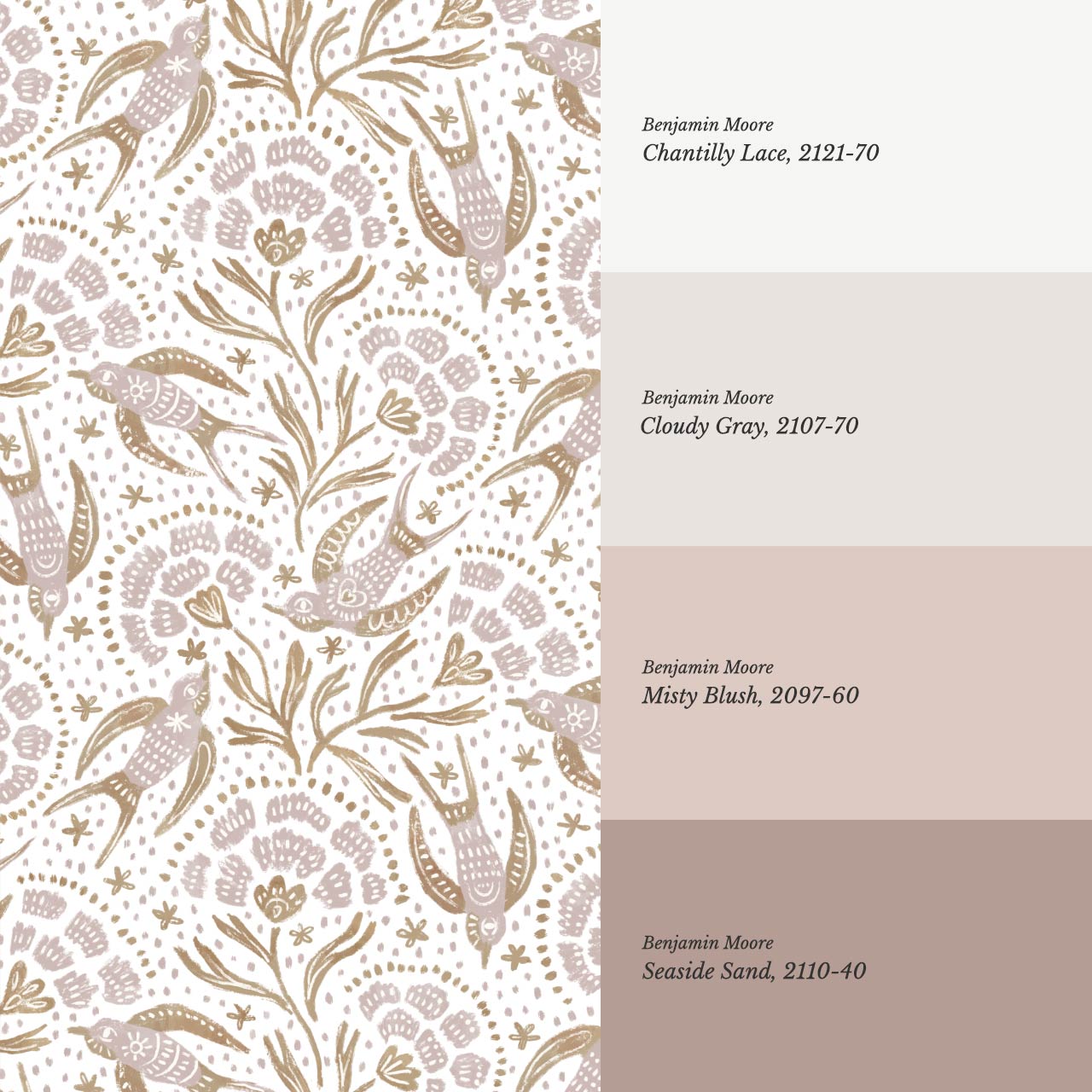 Martina Happy Folk Birds Pale Berry Olive Wallpaper