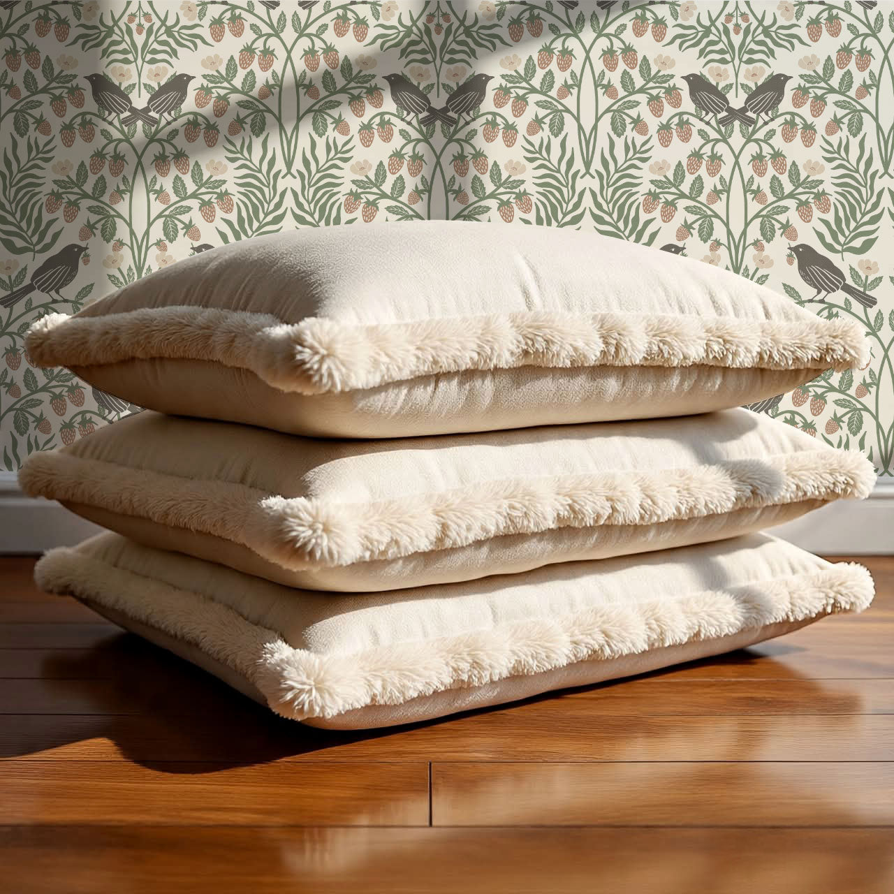 Mathilde Strawberries and Songbirds Sage Wallpaper