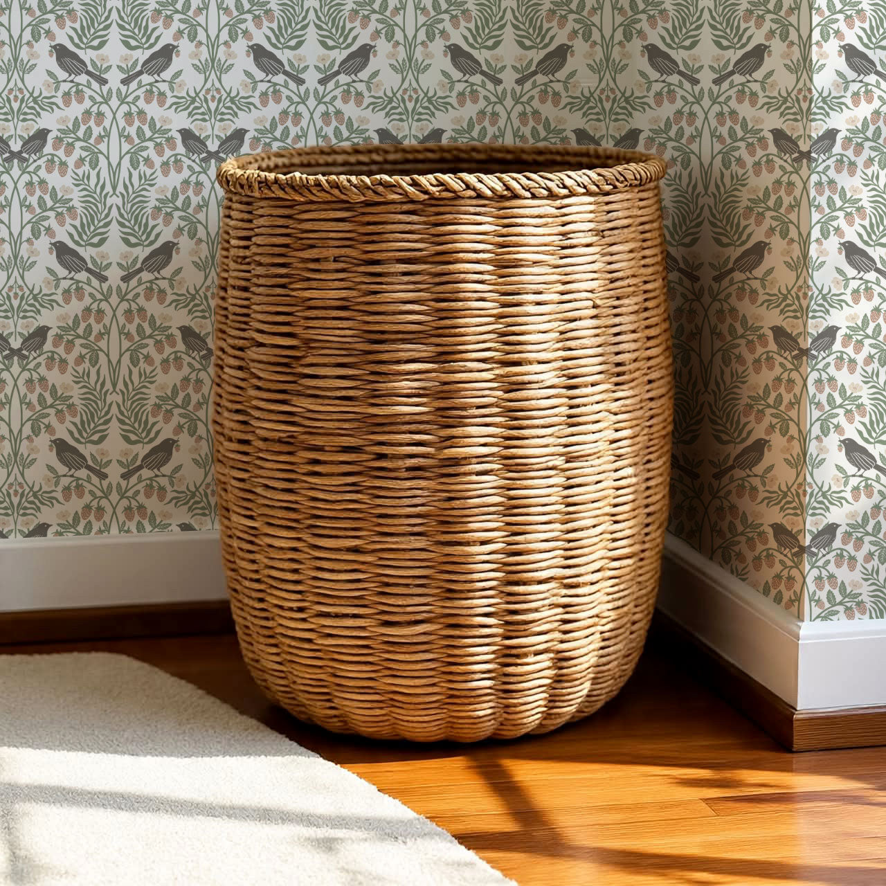 Mathilde Strawberries and Songbirds Sage Wallpaper