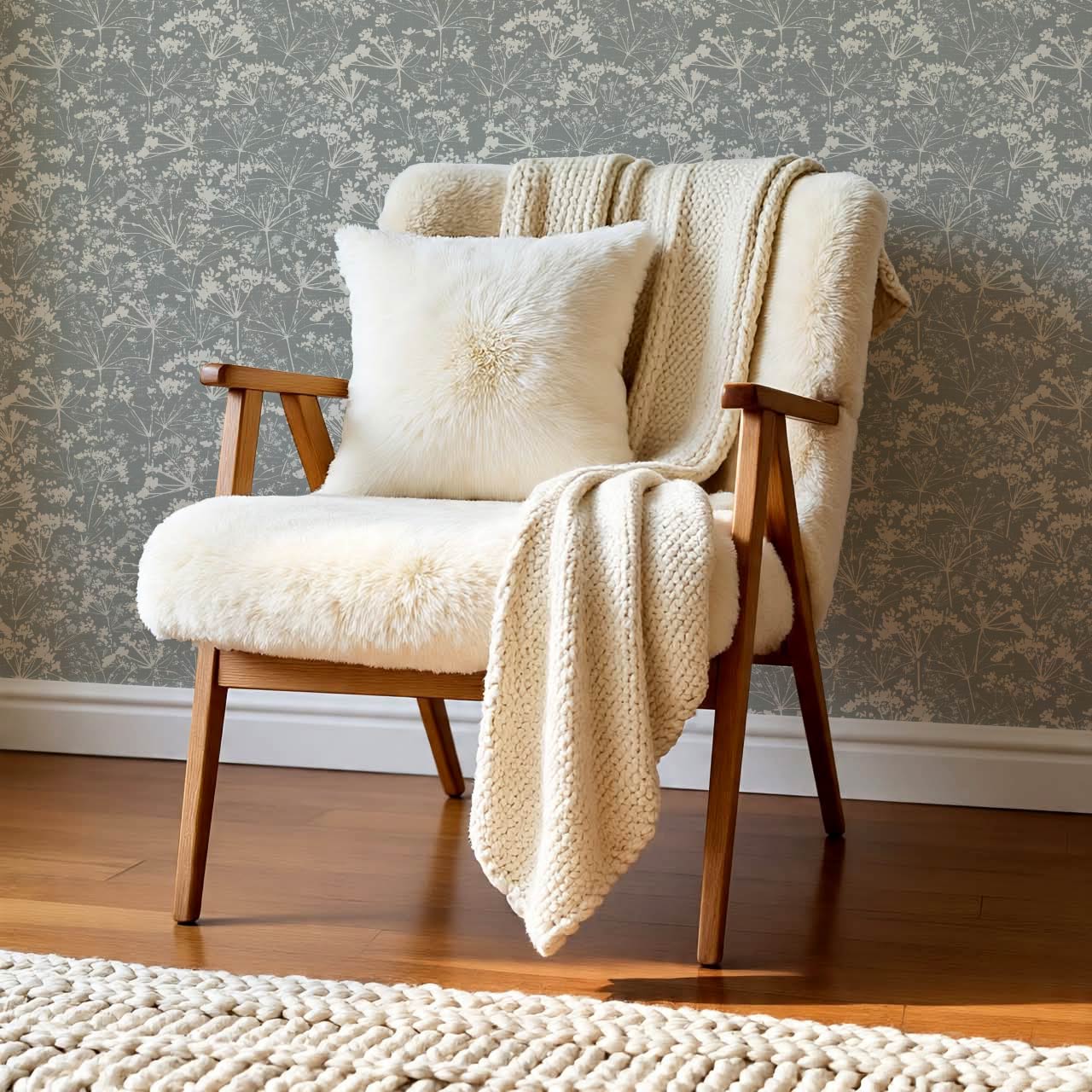 Matilda Pressed Queen Anne's Lace Smoke Wallpaper