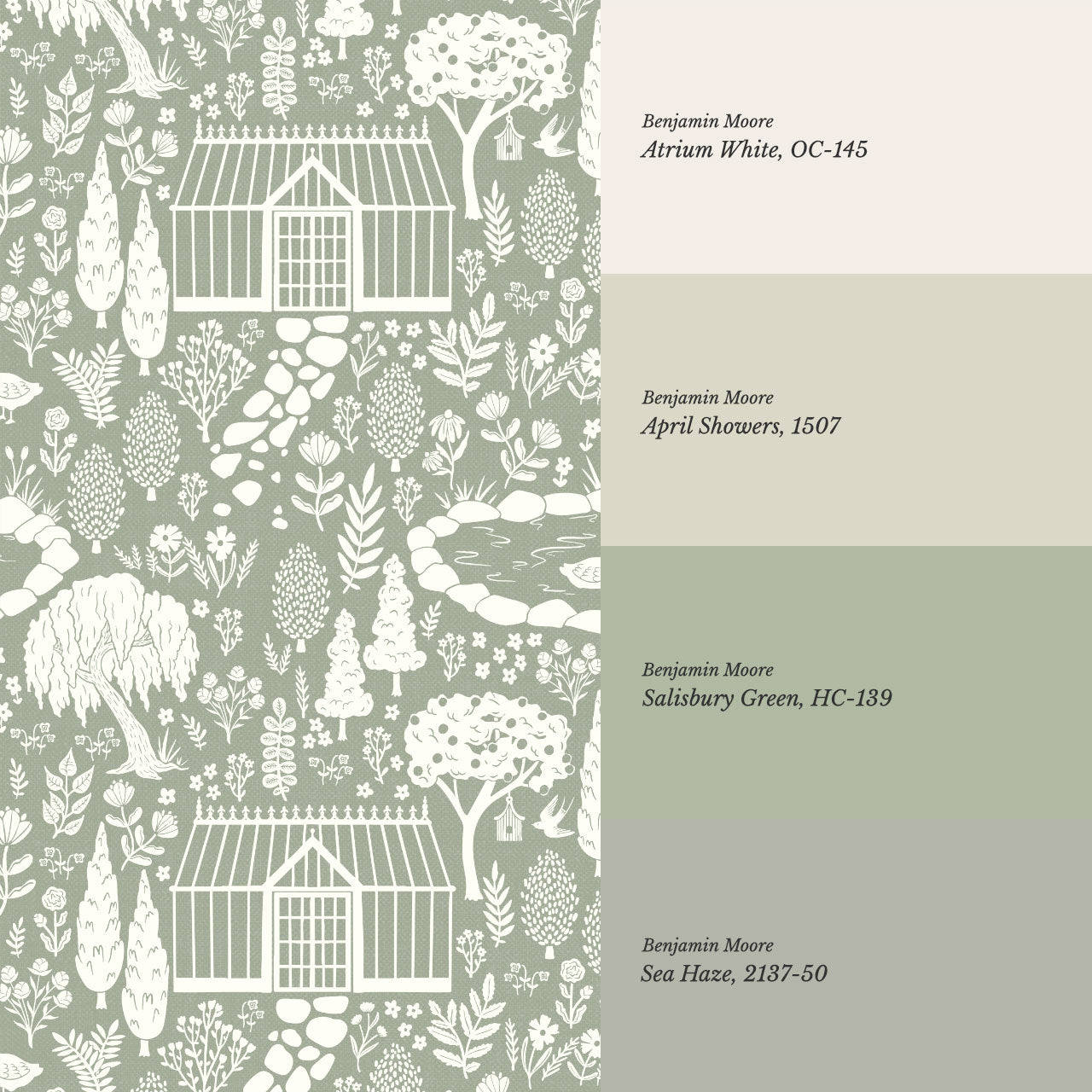 McKenna Garden & Geese Toile Sage Wallpaper