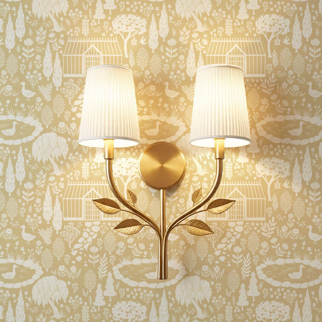 McKenna Garden & Geese Toile Gold Wallpaper