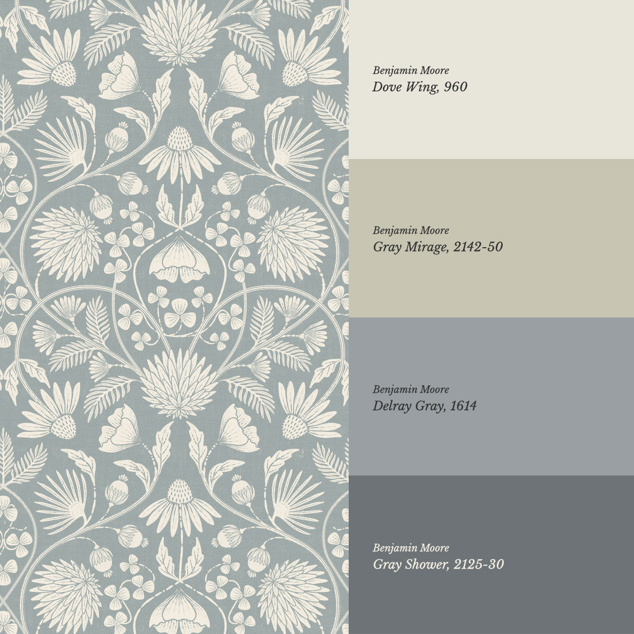 Melody Block Print French Blue Flowers Wallpaper