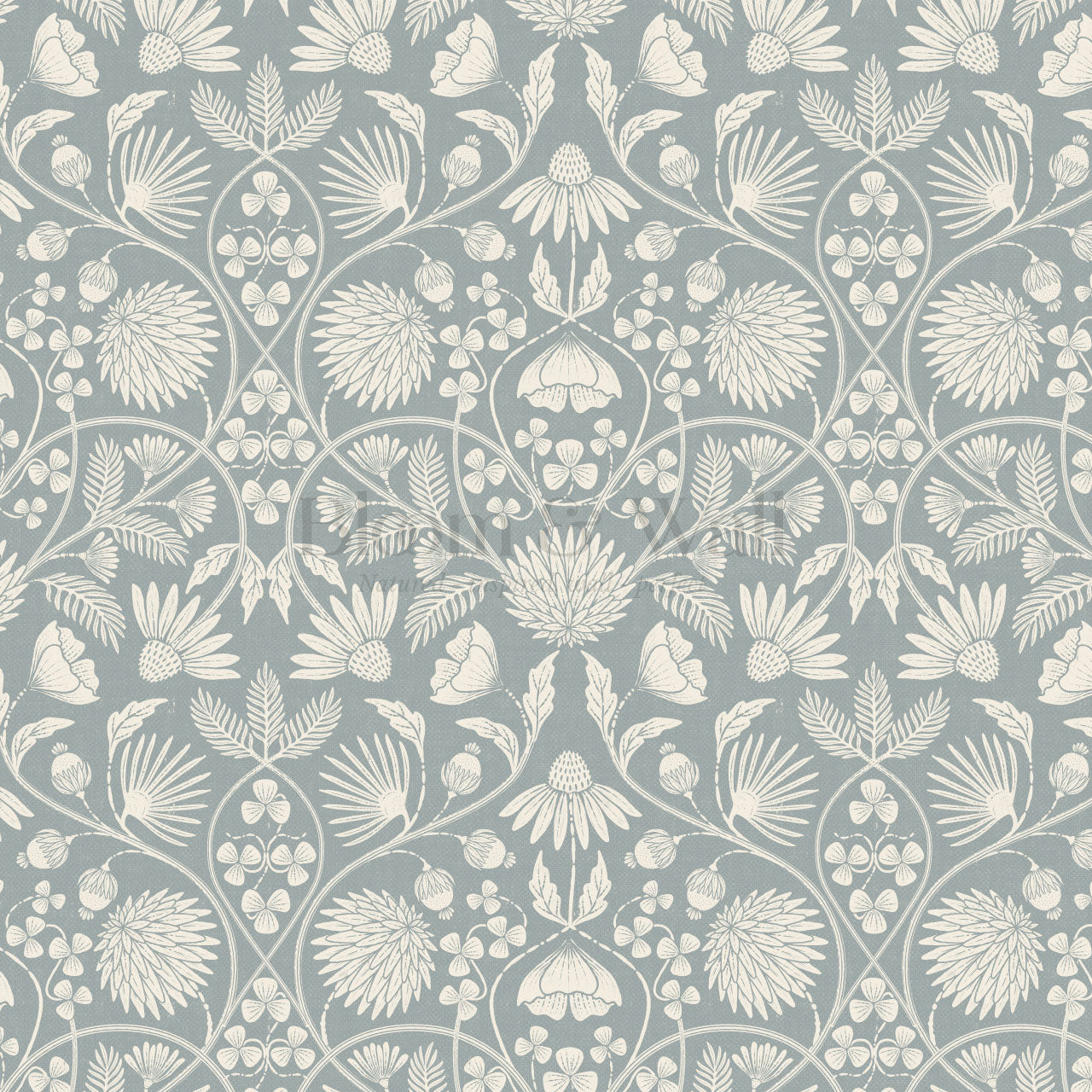 Melody Block Print French Blue Flowers Wallpaper