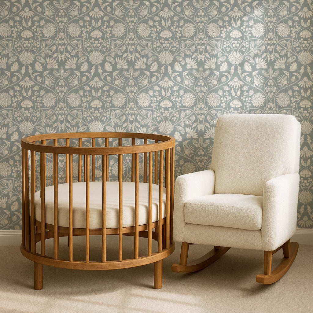 Melody Block Print French Blue Flowers Wallpaper