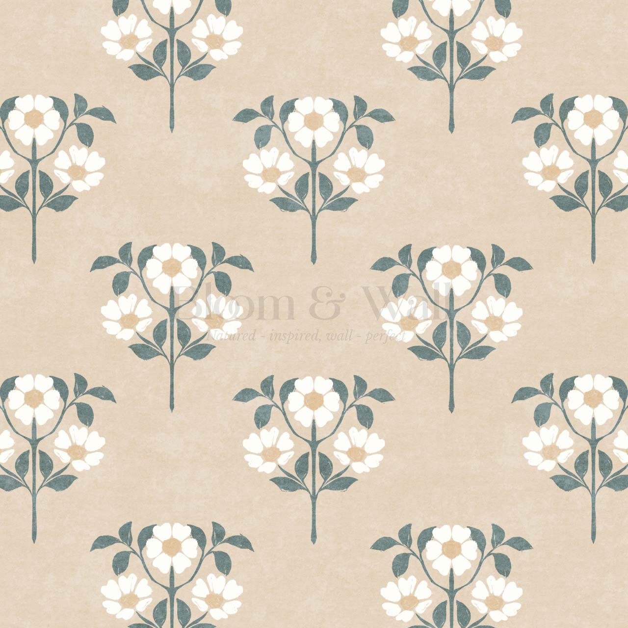 Merike Wild Rose Block Print Tan Sage Wallpaper