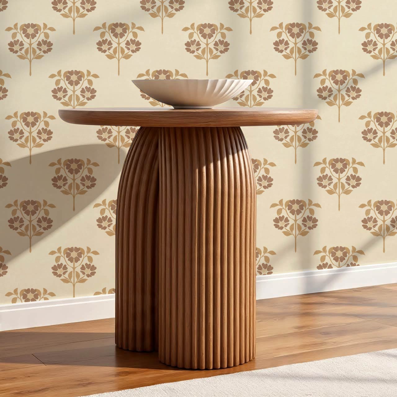 Merike Wild Rose Block Print Beige Brown Wallpaper