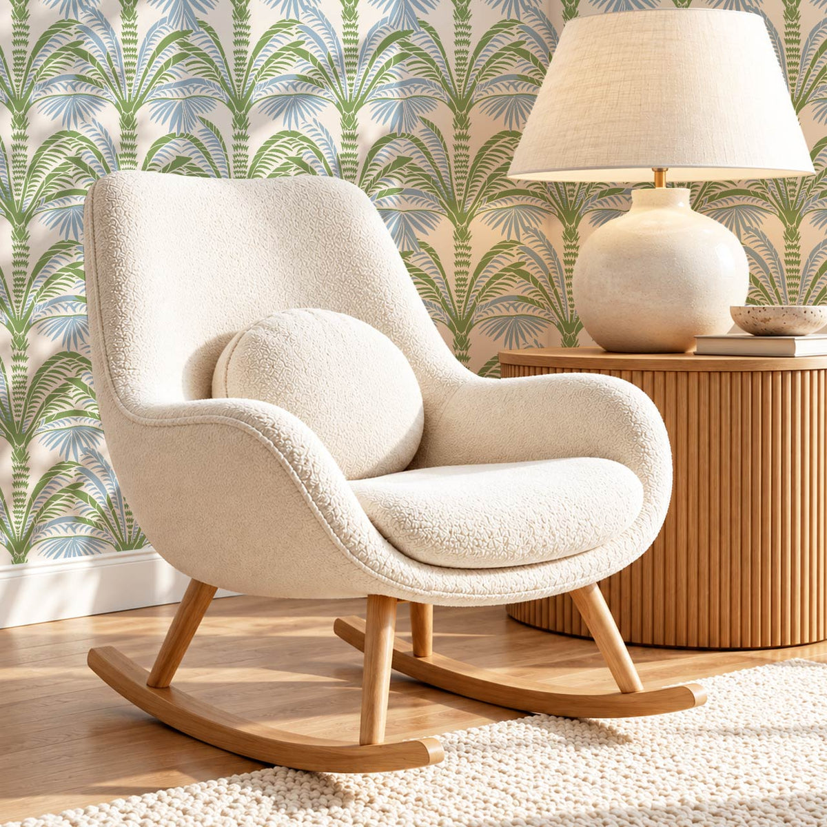 Millie Beach Palm Cream Sage Sky Wallpaper