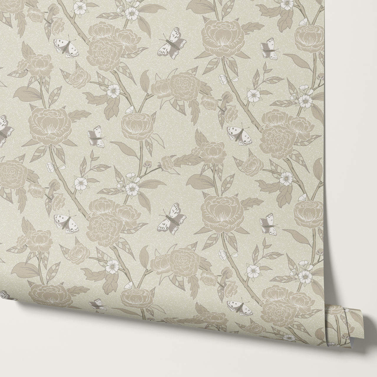 Millie Trailing Floral & Butterflies Stone Wallpaper