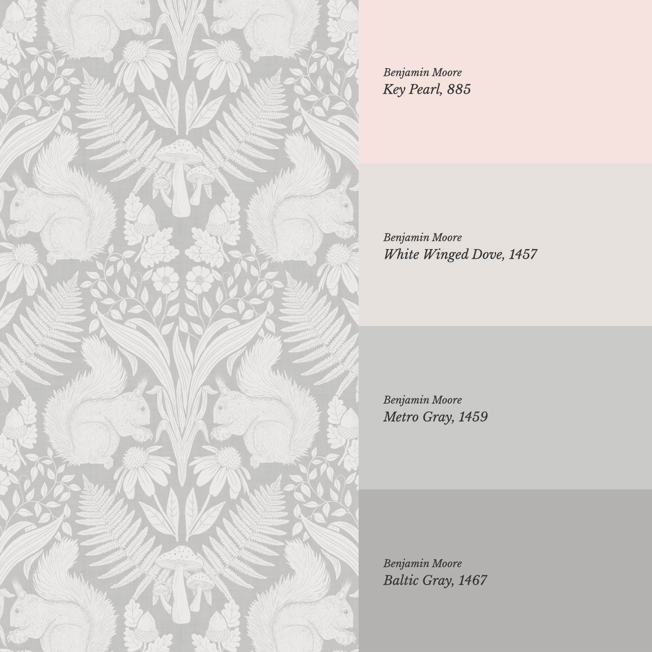 Milvi Large Squirrels Damask Pale Gray Wallpaper