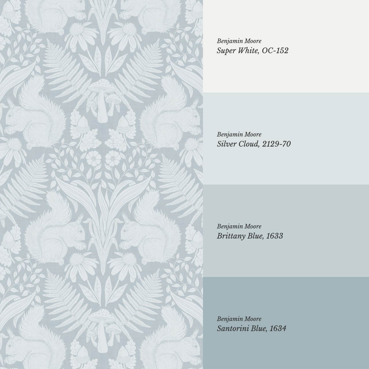 Milvi Large Squirrels Damask French Blue Wallpaper