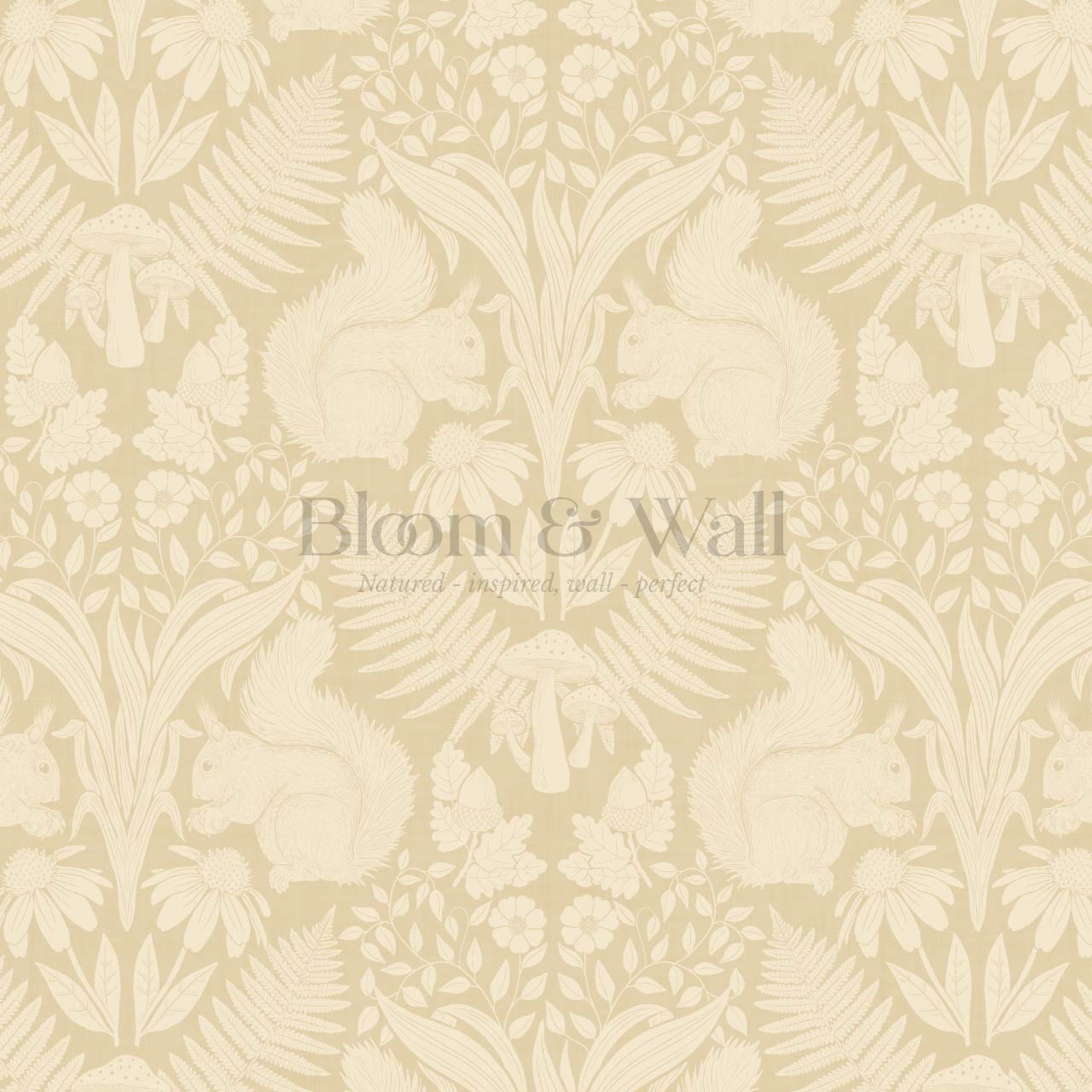 Milvi Large Squirrels Damask Almond Yellow Wallpaper