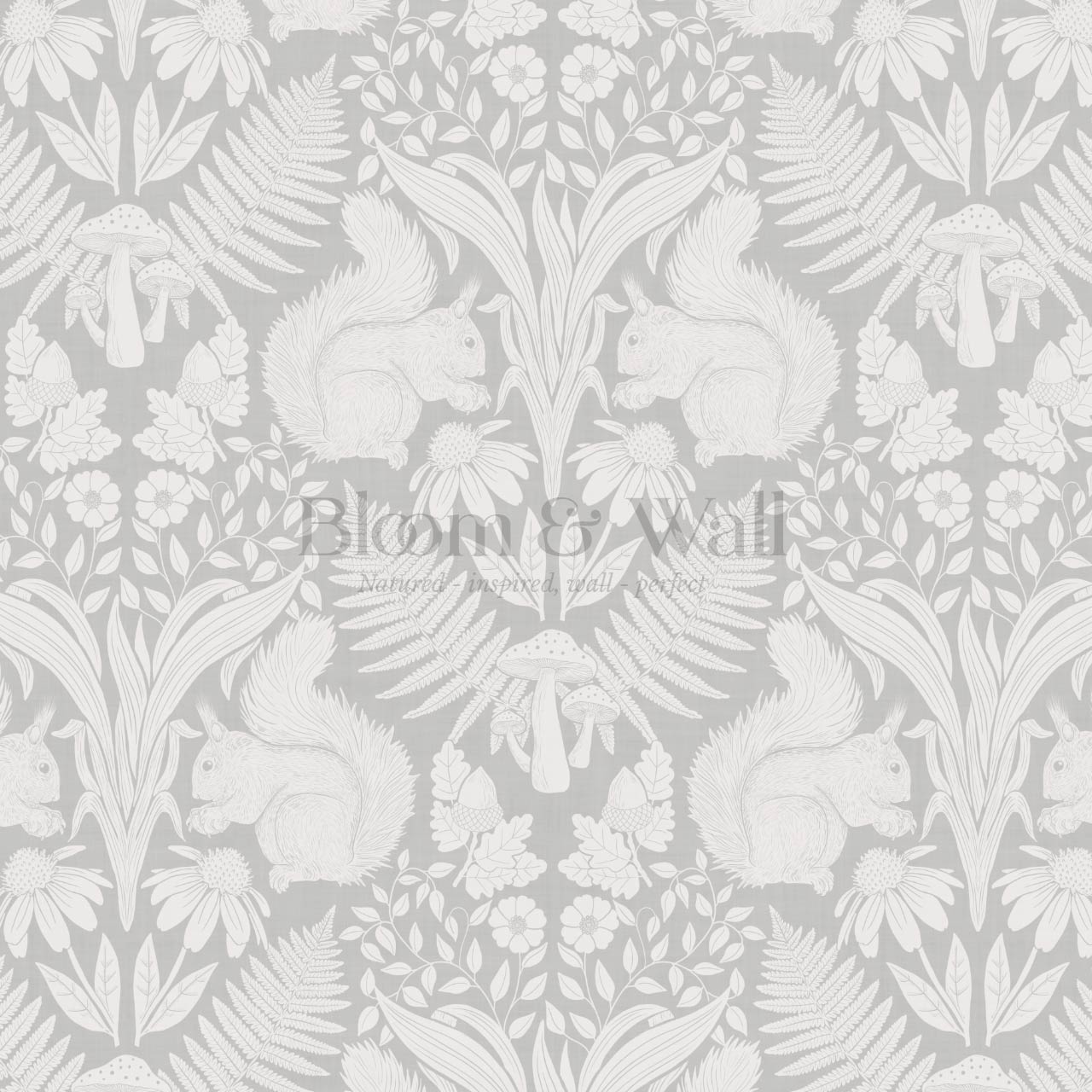Milvi Large Squirrels Damask Pale Gray Wallpaper